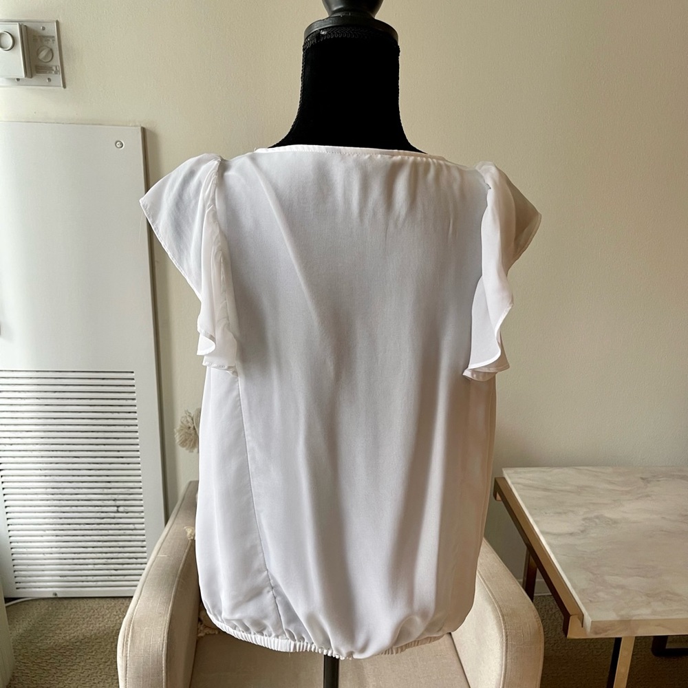 Express White Flutter Short Sleeve Elastic Waist … - image 5
